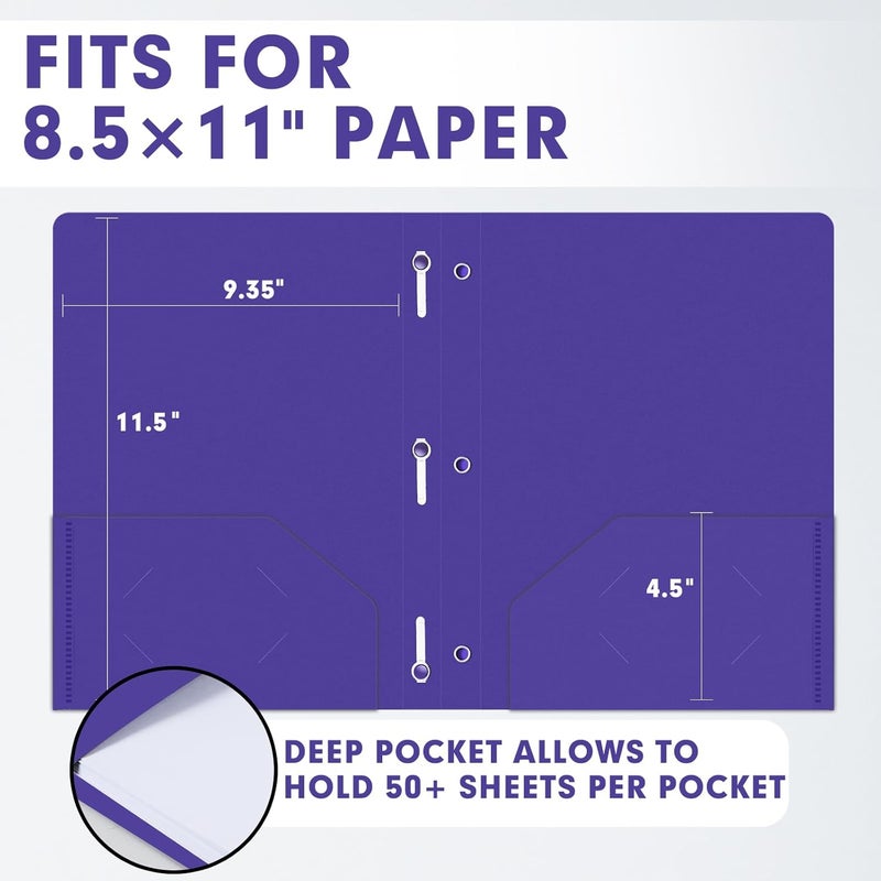 LAYZZ Plastic 2 Pocket Folders with Prongs, 30 Pack, Heavyweight, Letter Size Poly Folders with 3 Metal Prongs Fastener Clips (Purple) - Image 2